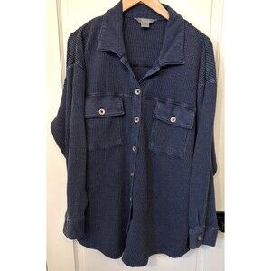 Natural Reflections Waffle Knit Jacket Shirt Blue Womens L Button Down Layers